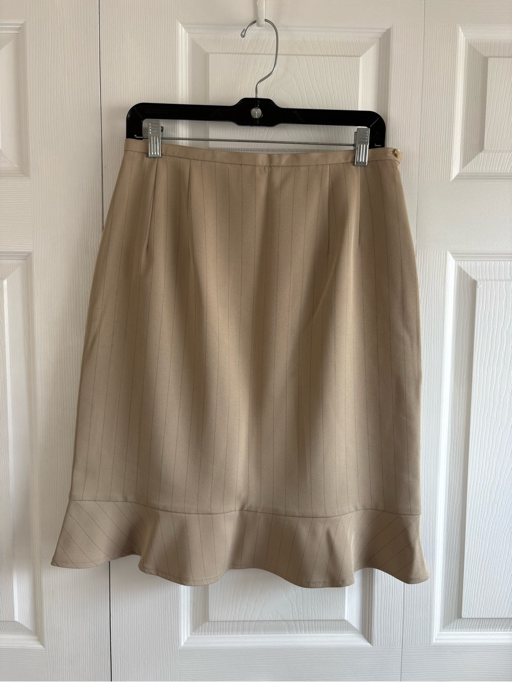 VNTG Harve Bernard Tan Pinstripe Skirt Ruffle Flounce Hem 10 Academia Career